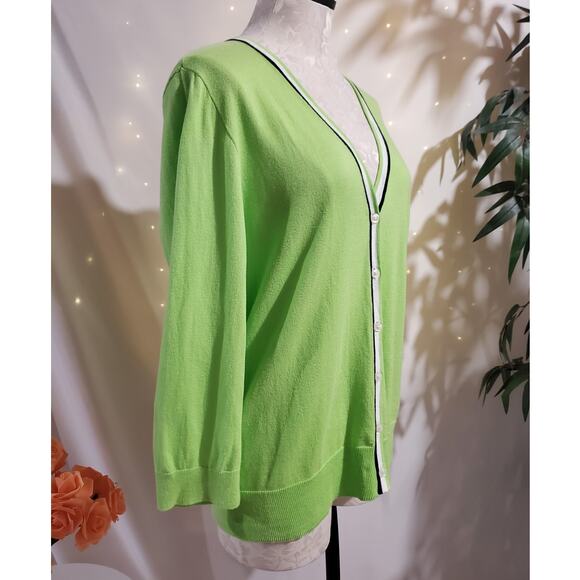 Vtg Chaps V-Neck Button Cardigan Size XL Preppy Country Club Old Money Green - Picture 4 of 9